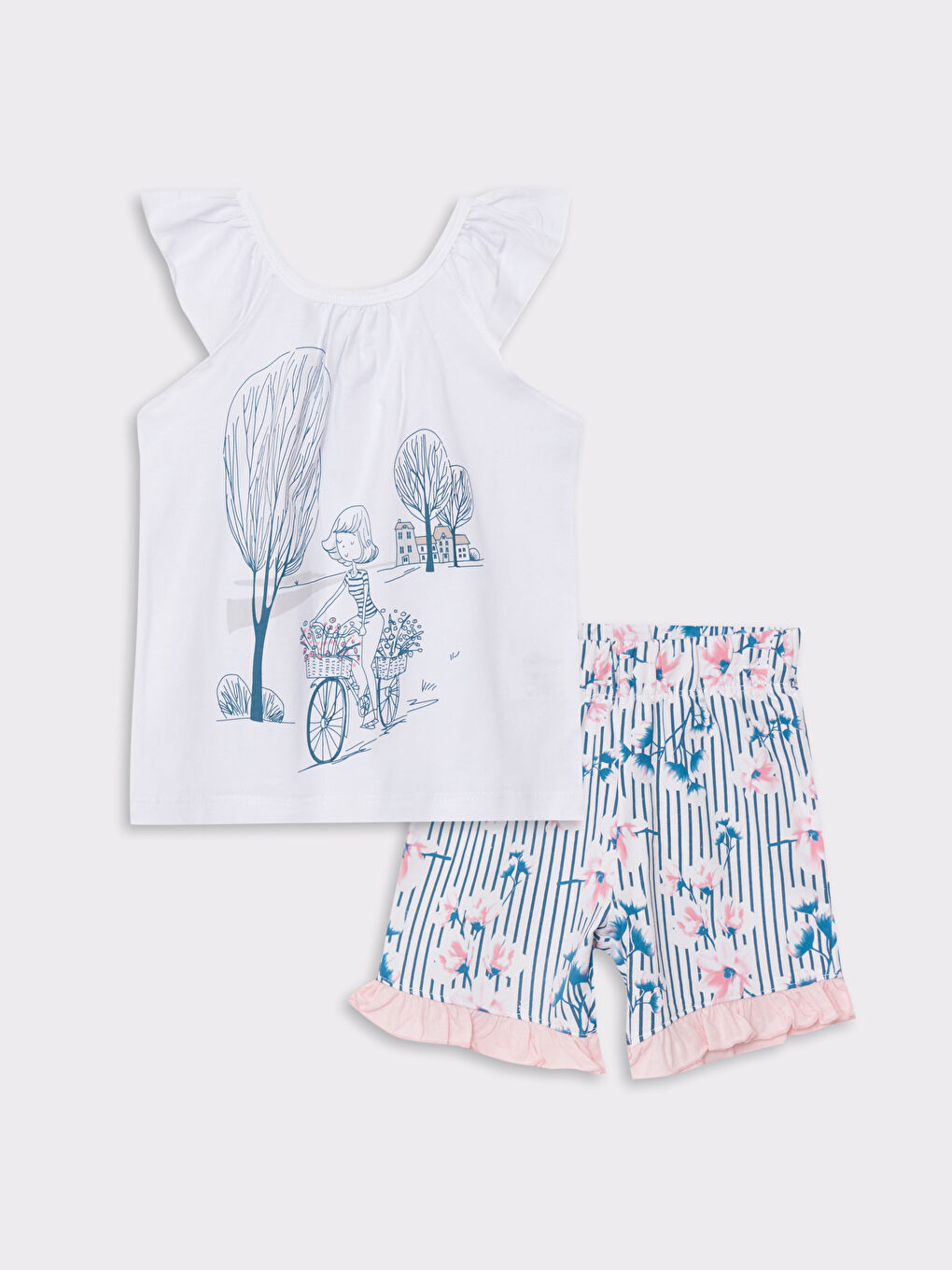 Beyaz Baskılı Kız Bebek 2'li Takım