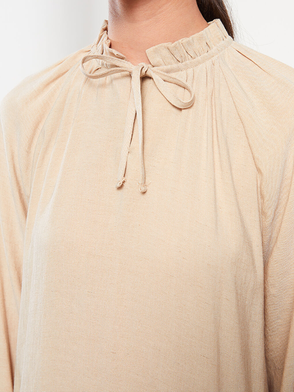 Bej Bağlamalı Yaka Kadın Elbise-3