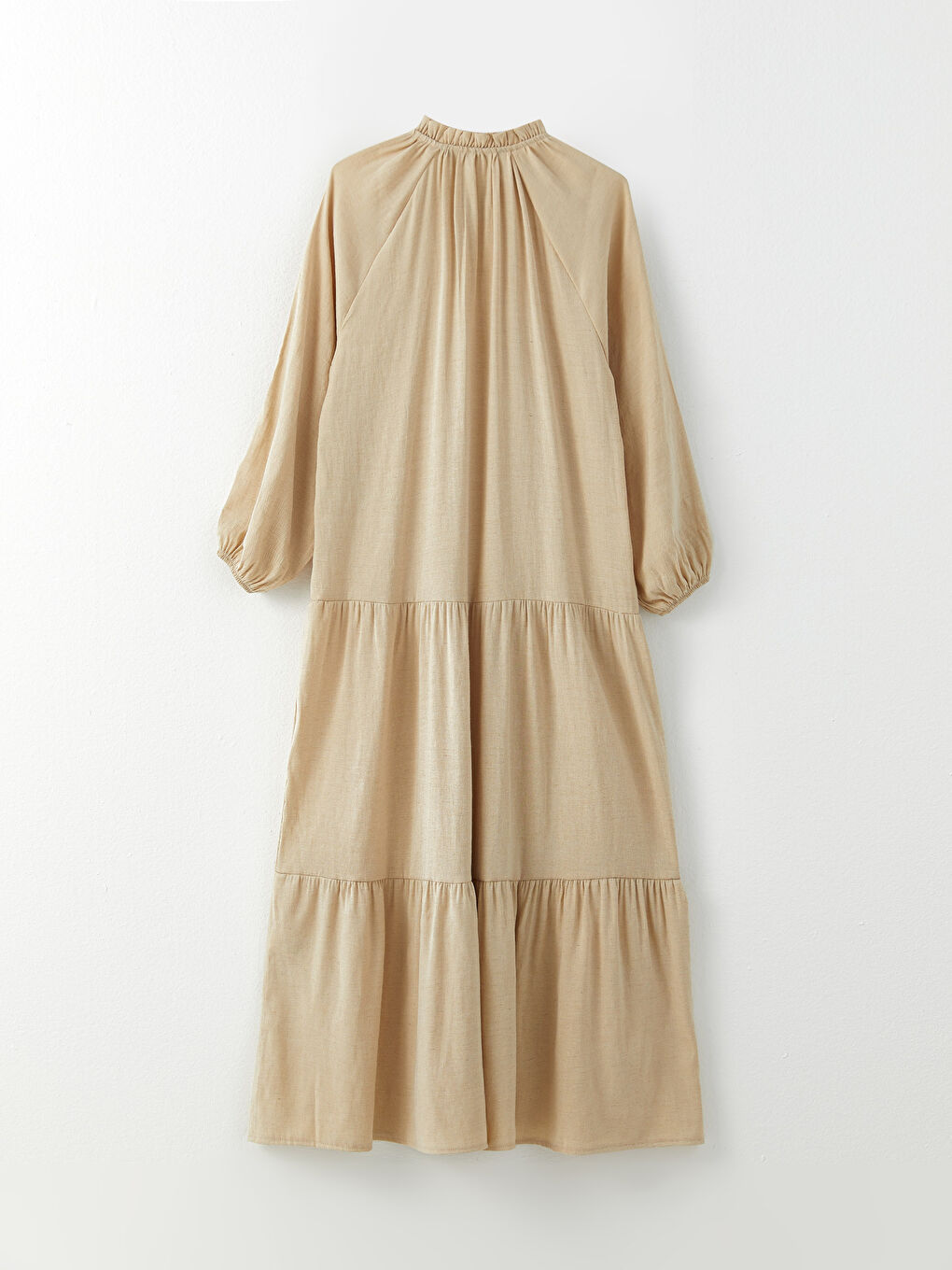 Bej Bağlamalı Yaka Kadın Elbise-6