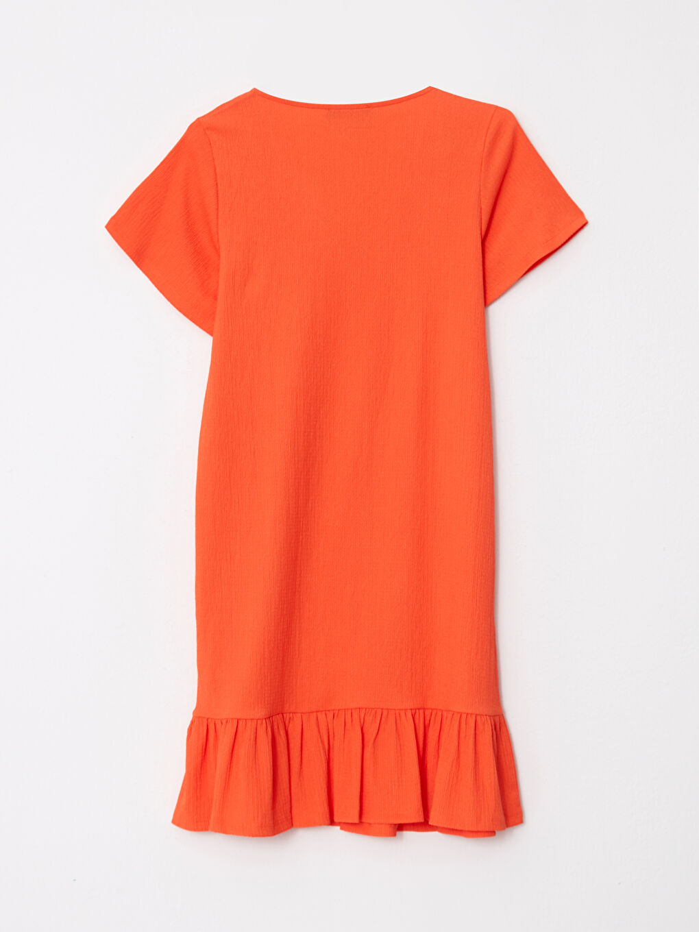 Turuncu V Yaka Düz Kısa Kollu Kadın Elbise-12