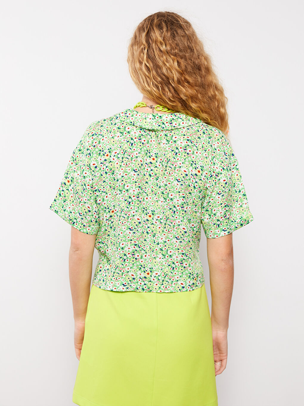 Front Button Closure Floral Short Sleeve Viscose Women's Shirt-4