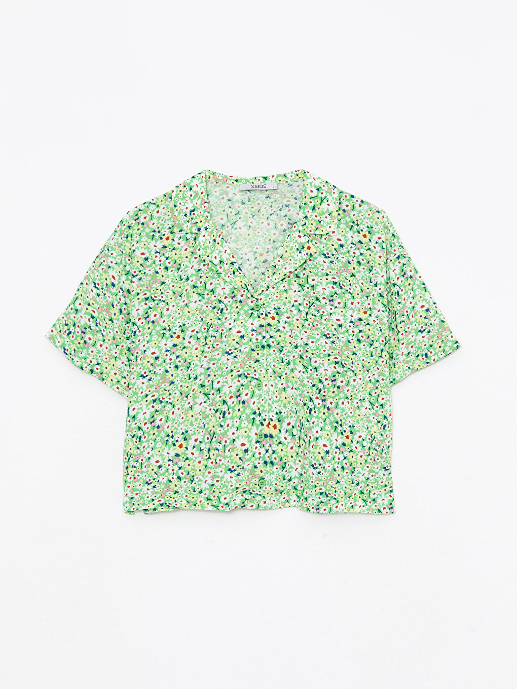 Front Button Closure Floral Short Sleeve Viscose Women's Shirt-5