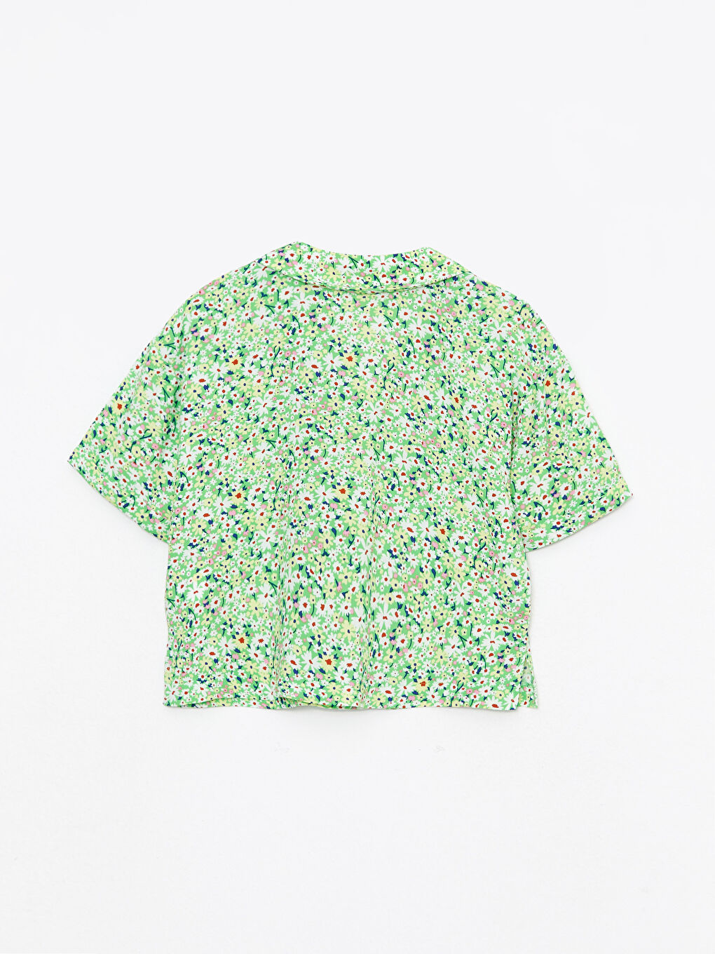 Front Button Closure Floral Short Sleeve Viscose Women's Shirt-6