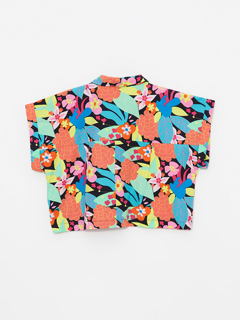 Front Button Closure Patterned Short Sleeve Poplin Women's Shirt-6