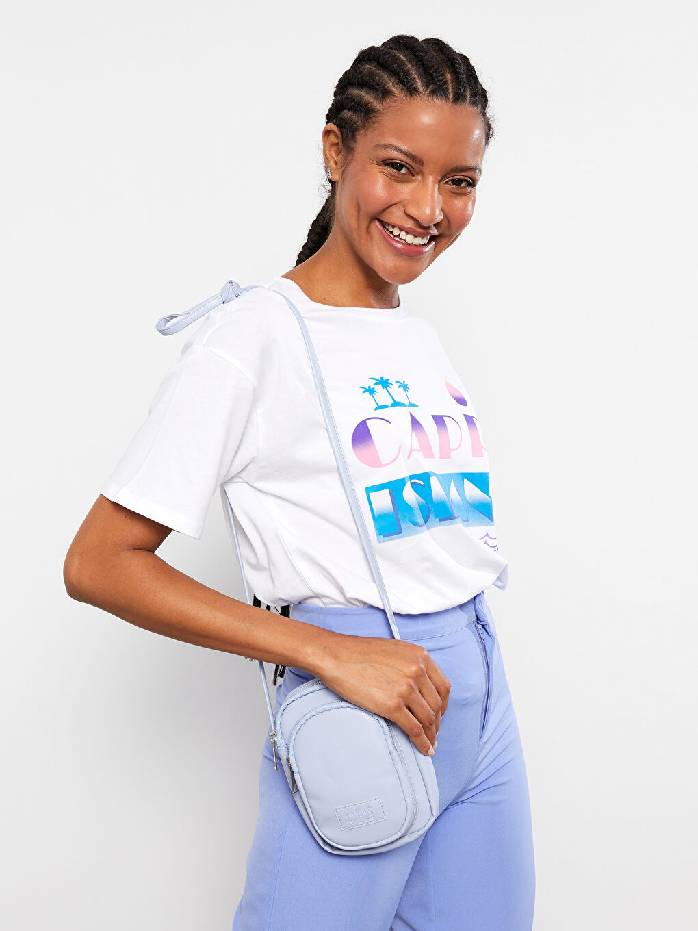 Mavi Deri Görünümlü Kadın Telefon Çantası-2