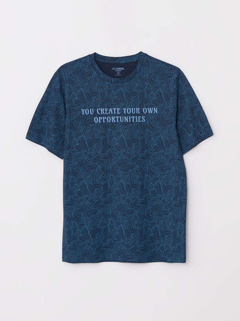 Lacivert Bisiklet Yaka Kısa Kollu Baskılı Penye Erkek Tişört-5