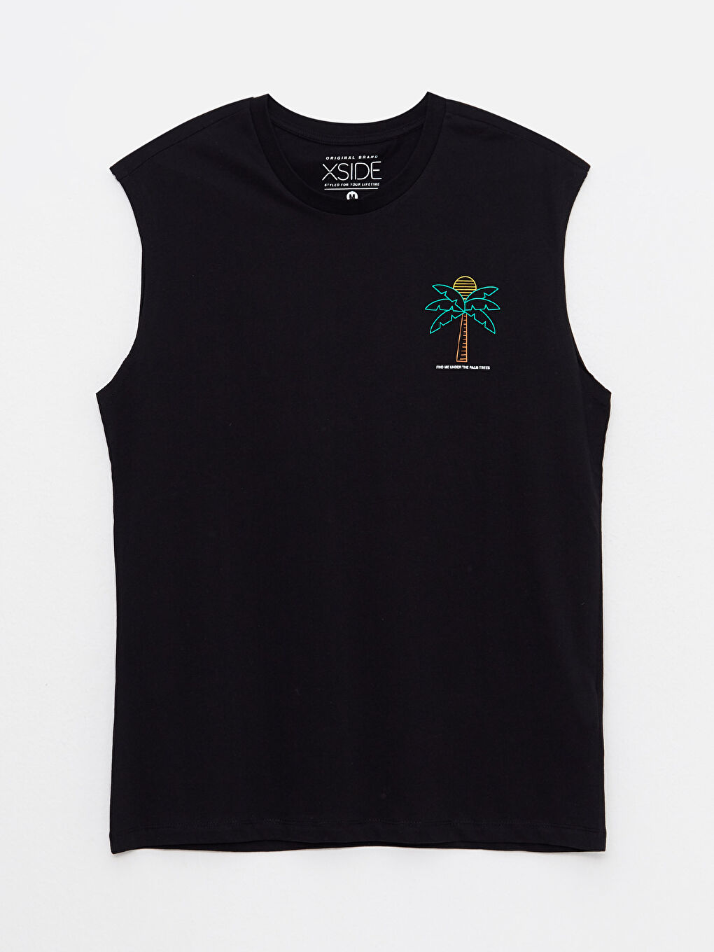 Siyah Bisiklet Yaka Baskılı Penye Erkek Kolsuz Tişört