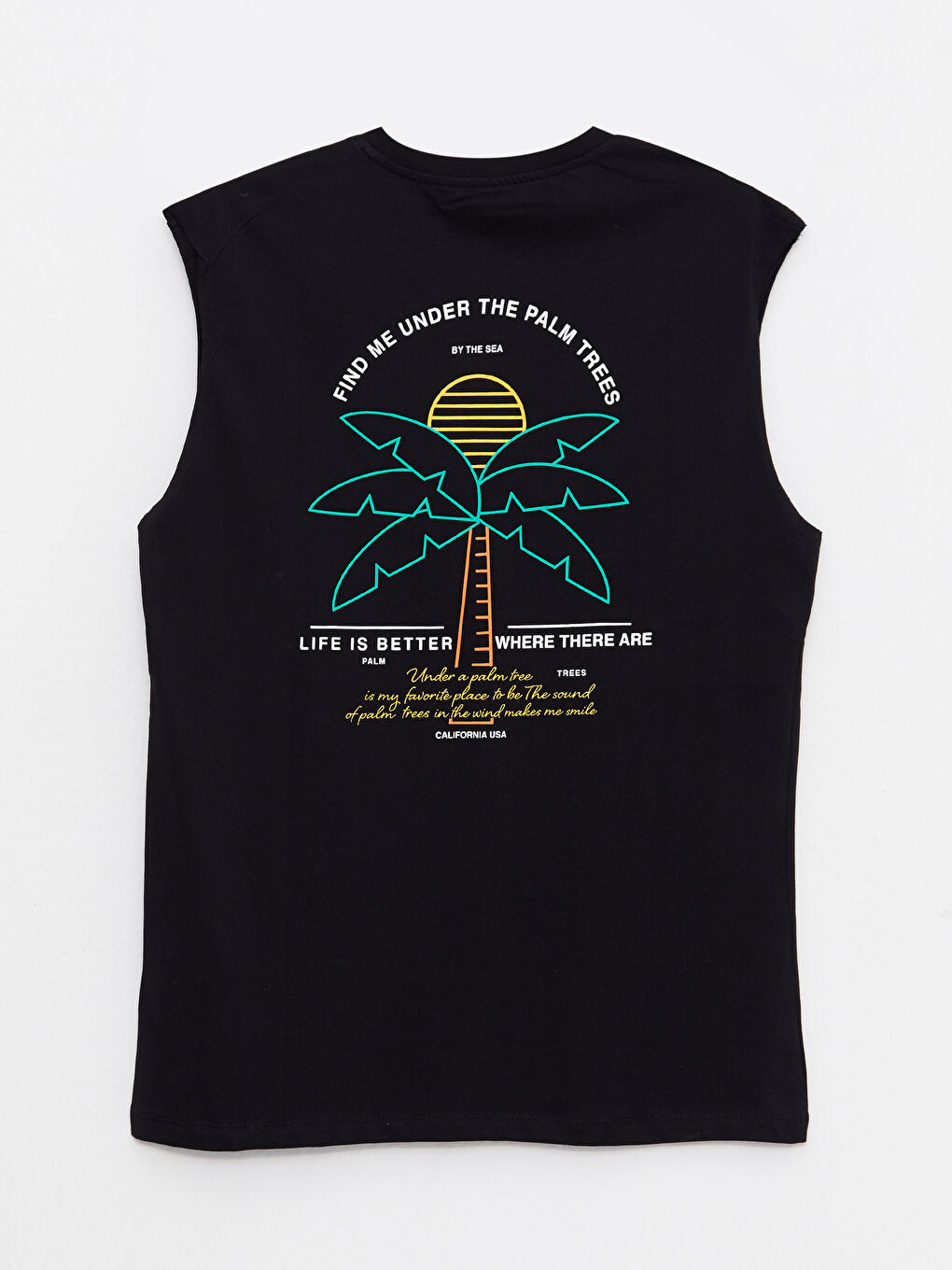 Siyah Bisiklet Yaka Baskılı Penye Erkek Kolsuz Tişört-1