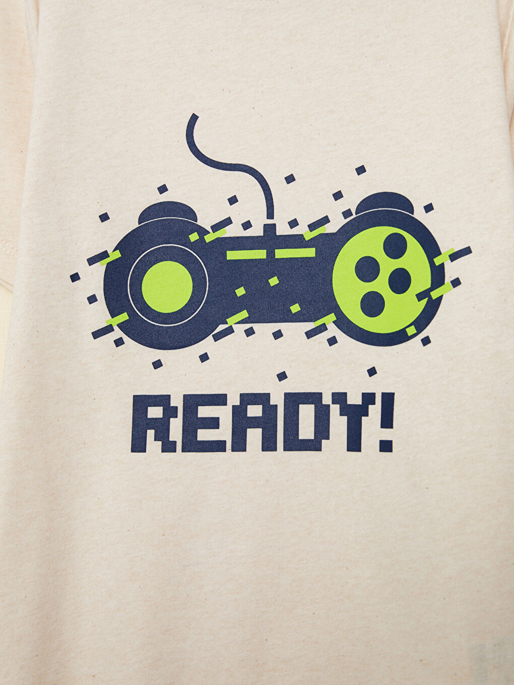 Bej Bisiklet Yaka Baskılı Kısa Kollu Erkek Çocuk Şortlu Pijama Takımı-2