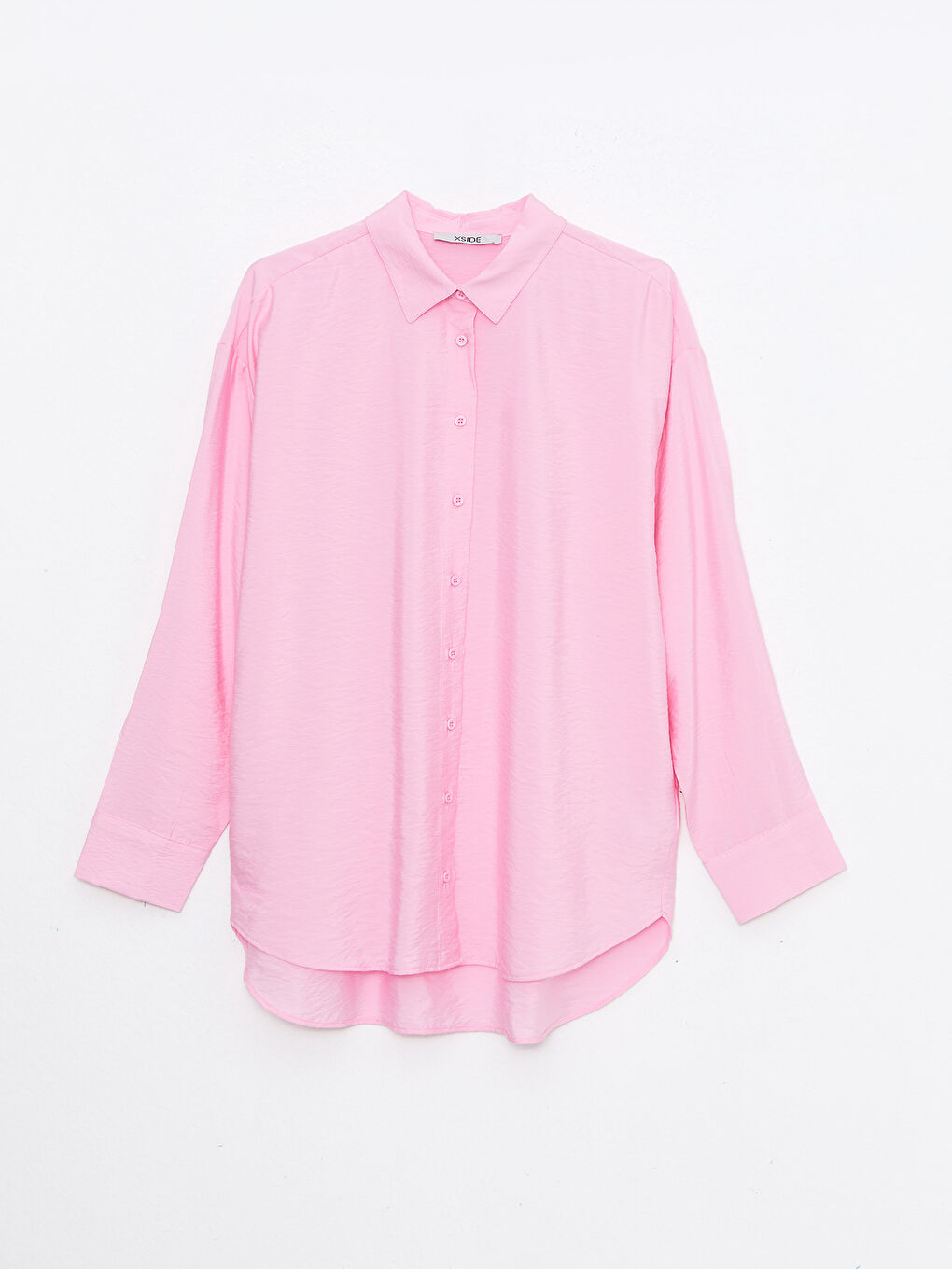 Pembe Önden Düğme Kapamalı Düz Uzun Kollu Kadın Gömlek-5