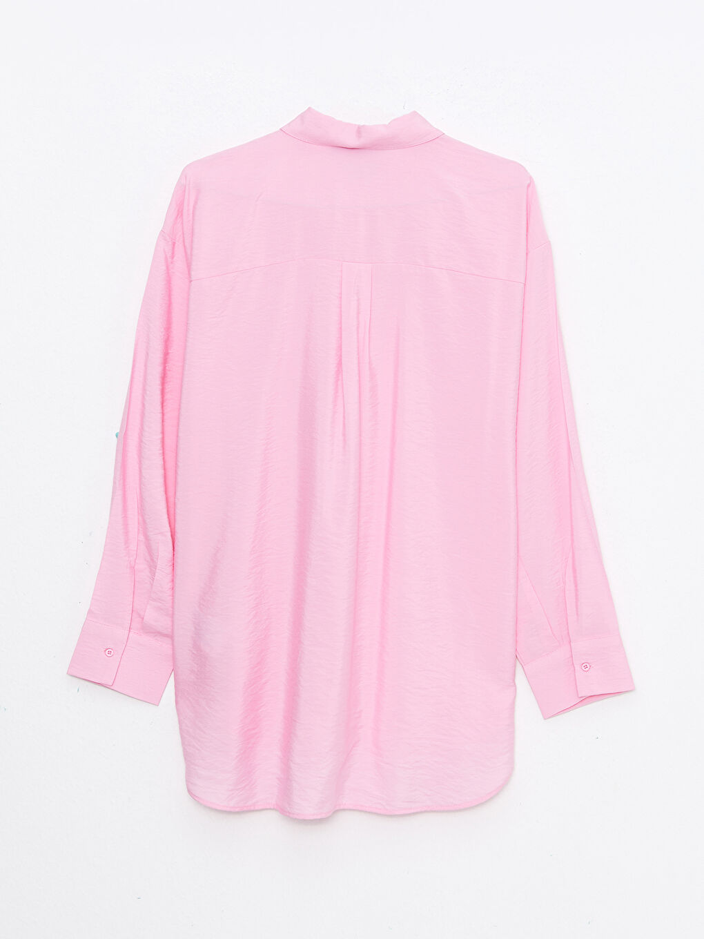 Pembe Önden Düğme Kapamalı Düz Uzun Kollu Kadın Gömlek-6