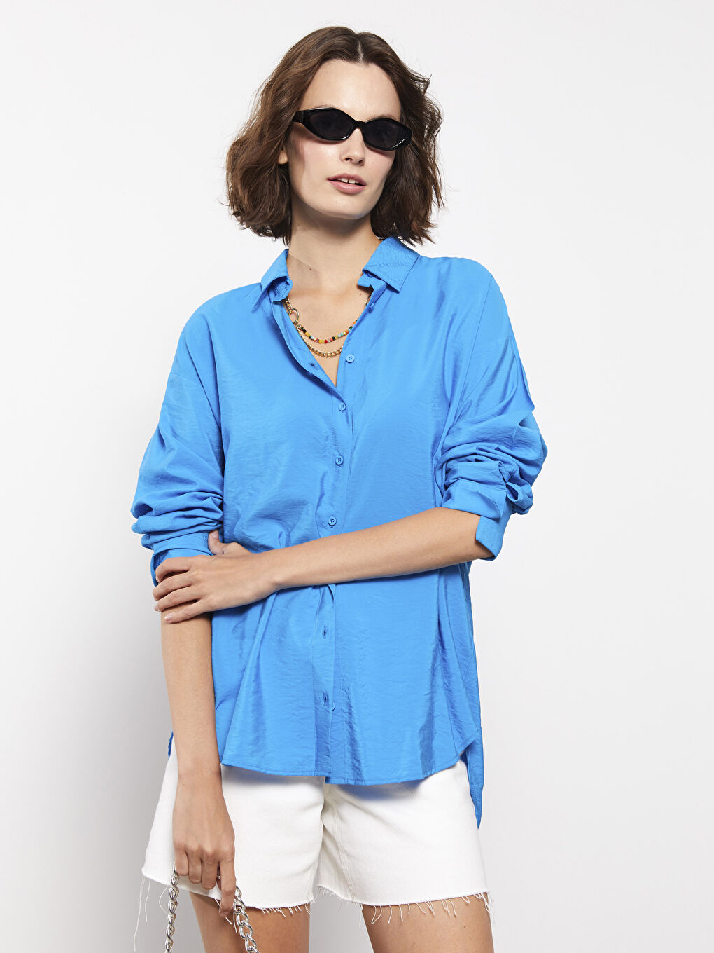 Chemise Boutonnée à Manches Longues Régulière pour Femmes-1