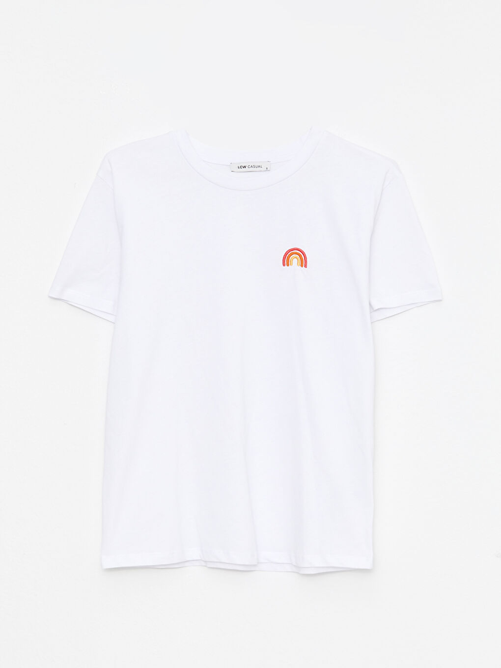 Beyaz Bisiklet Yaka Baskılı Kısa Kollu Pamuklu Kadın Tişört-3