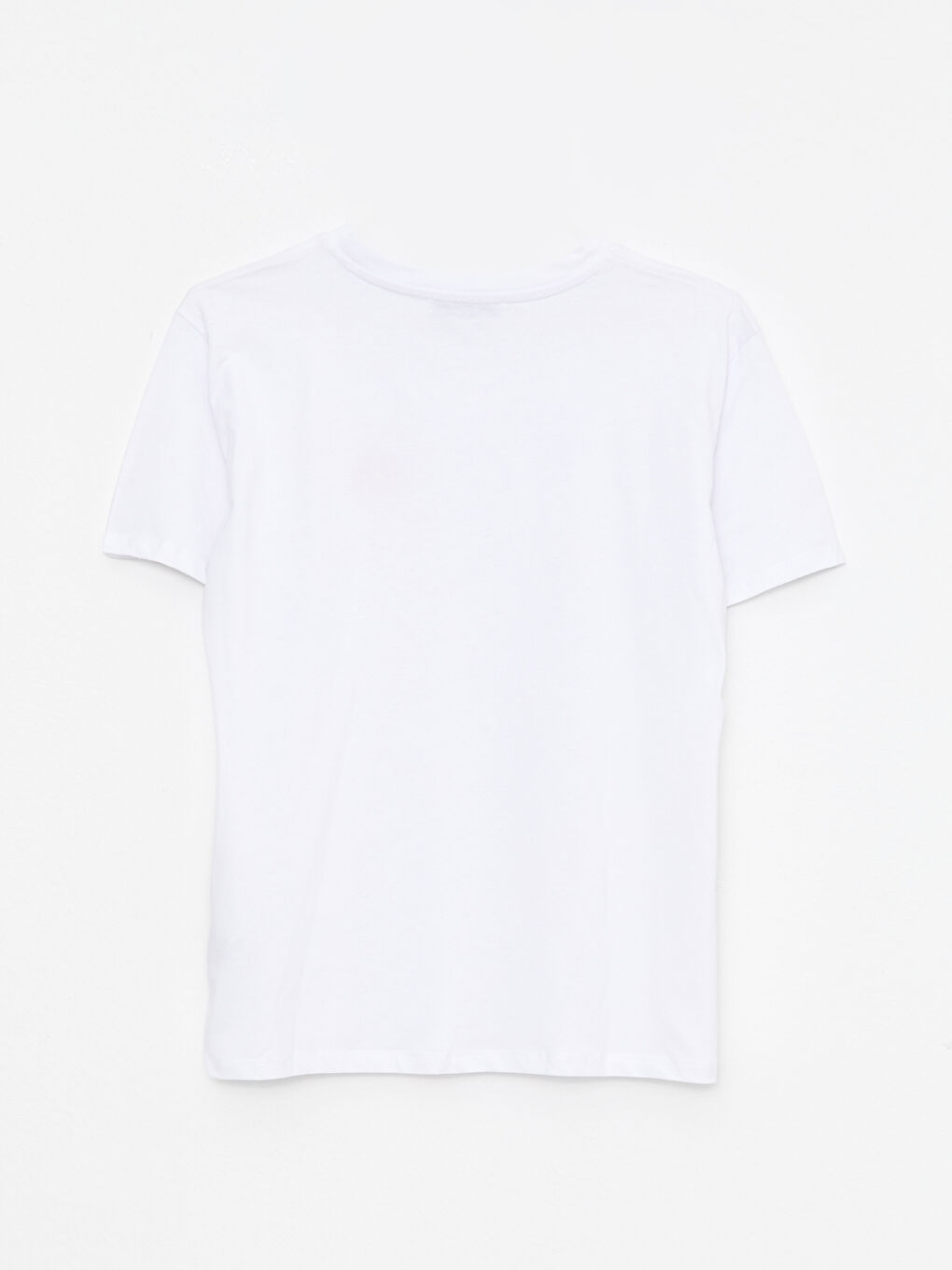 Beyaz Bisiklet Yaka Baskılı Kısa Kollu Pamuklu Kadın Tişört-4