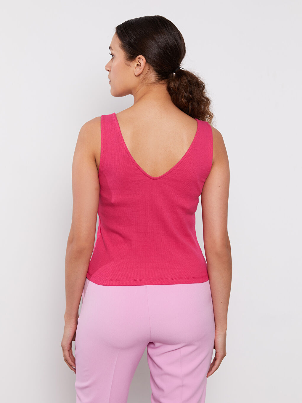 Fuşya Kadın V Yaka Düz Atlet-4