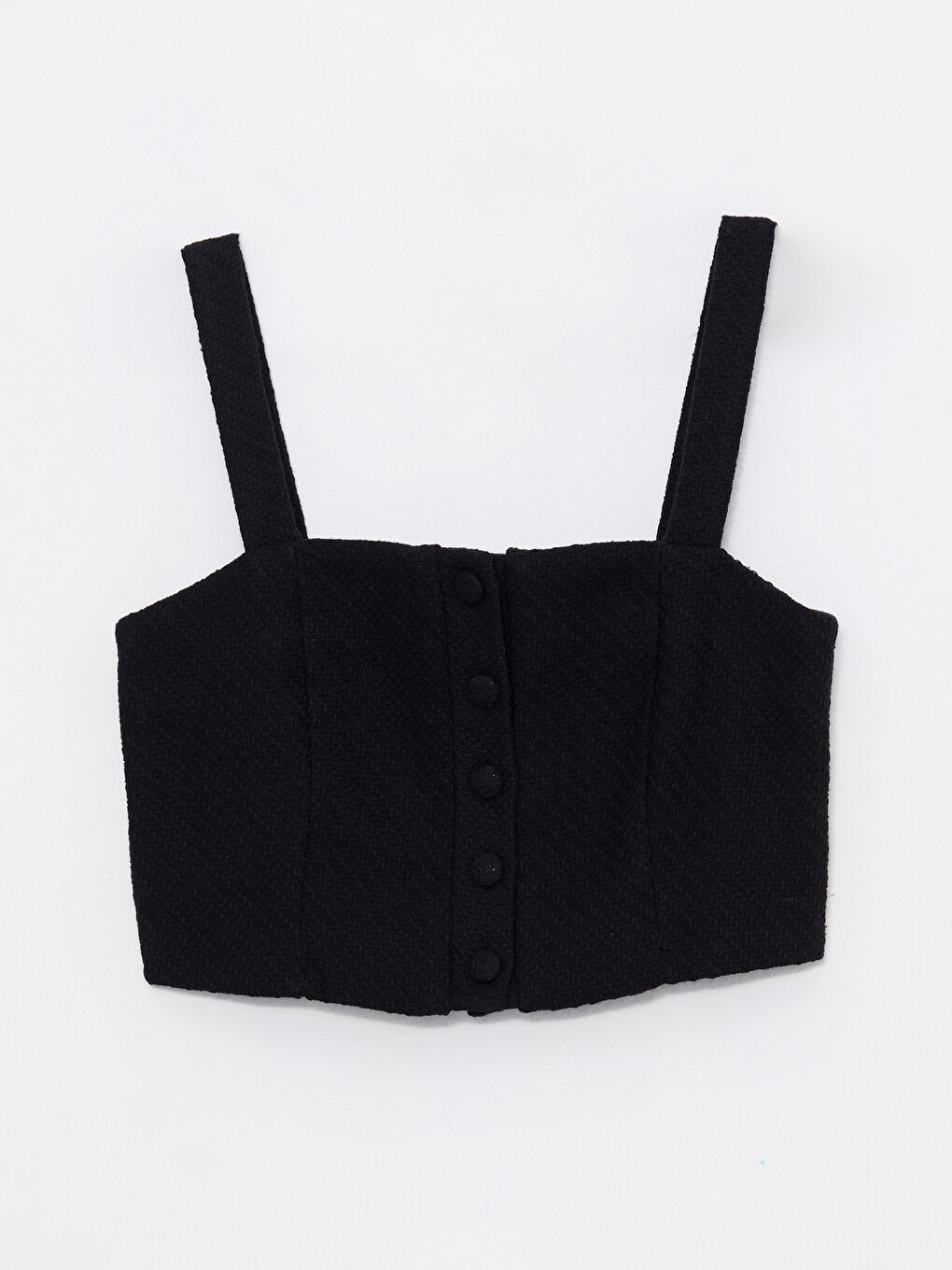 Siyah Kare Yaka Düz Askılı Crop Kadın Bluz-5