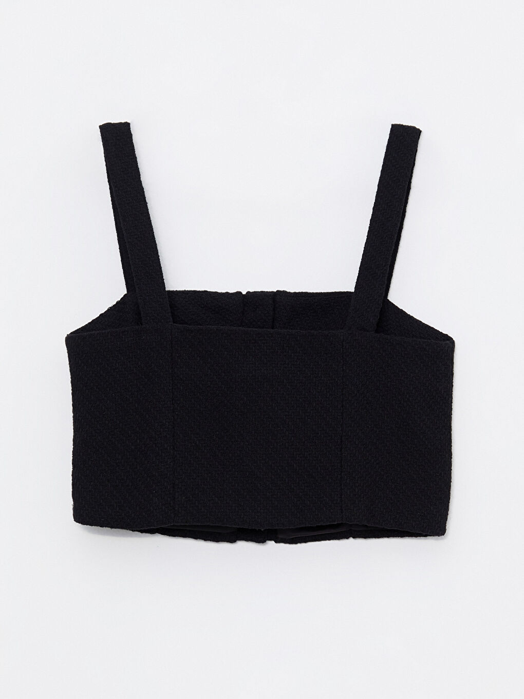 Siyah Kare Yaka Düz Askılı Crop Kadın Bluz-6