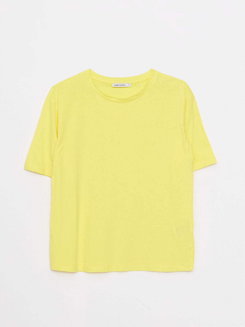 Sarı Bisiklet Yaka Düz Kısa Kollu Pamuklu Kadın Tişört-4