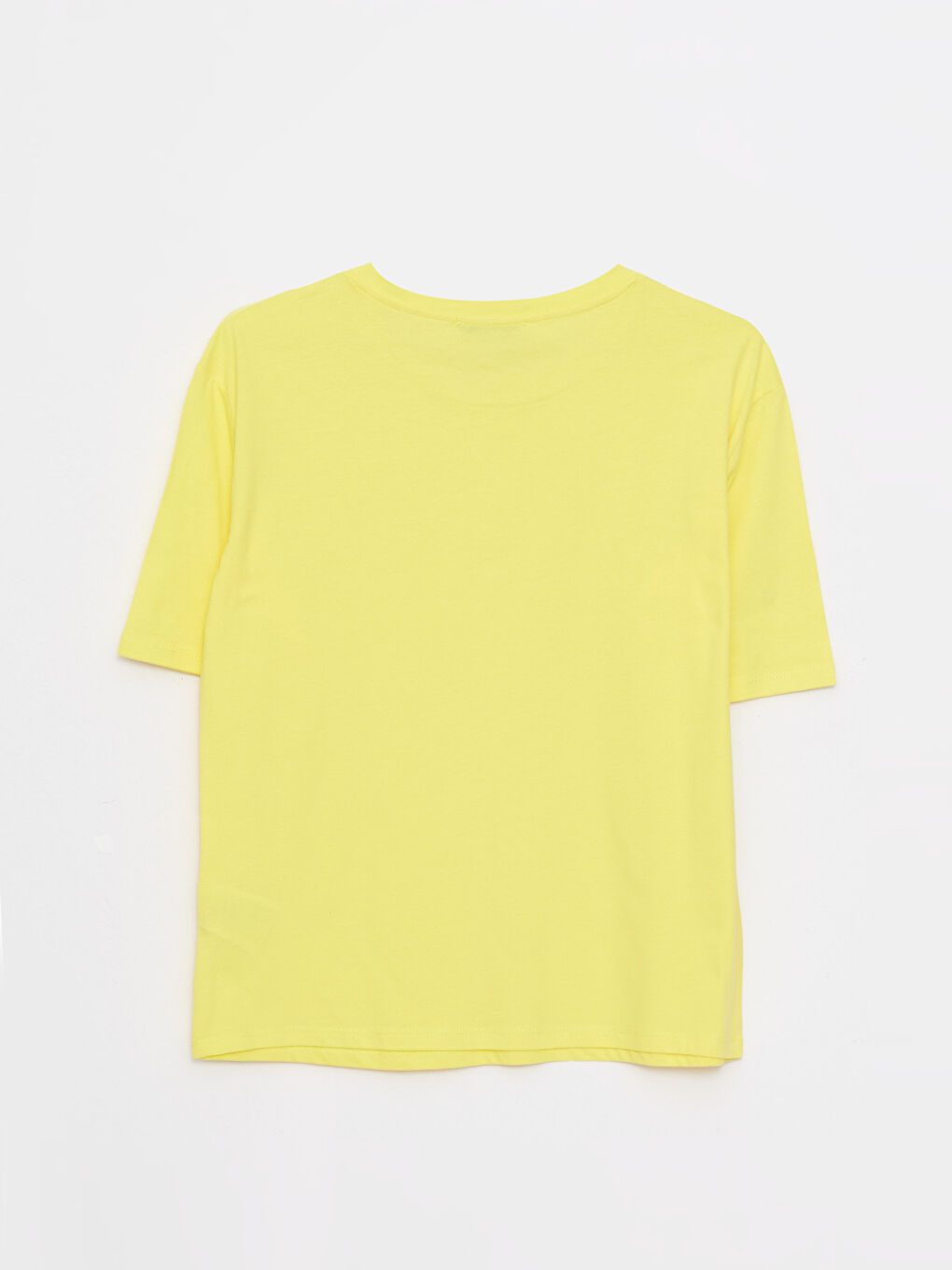Sarı Bisiklet Yaka Düz Kısa Kollu Pamuklu Kadın Tişört-5