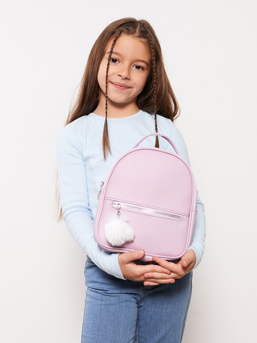 Lila Ponpon Detaylı Kız Çocuk Sırt Çantası