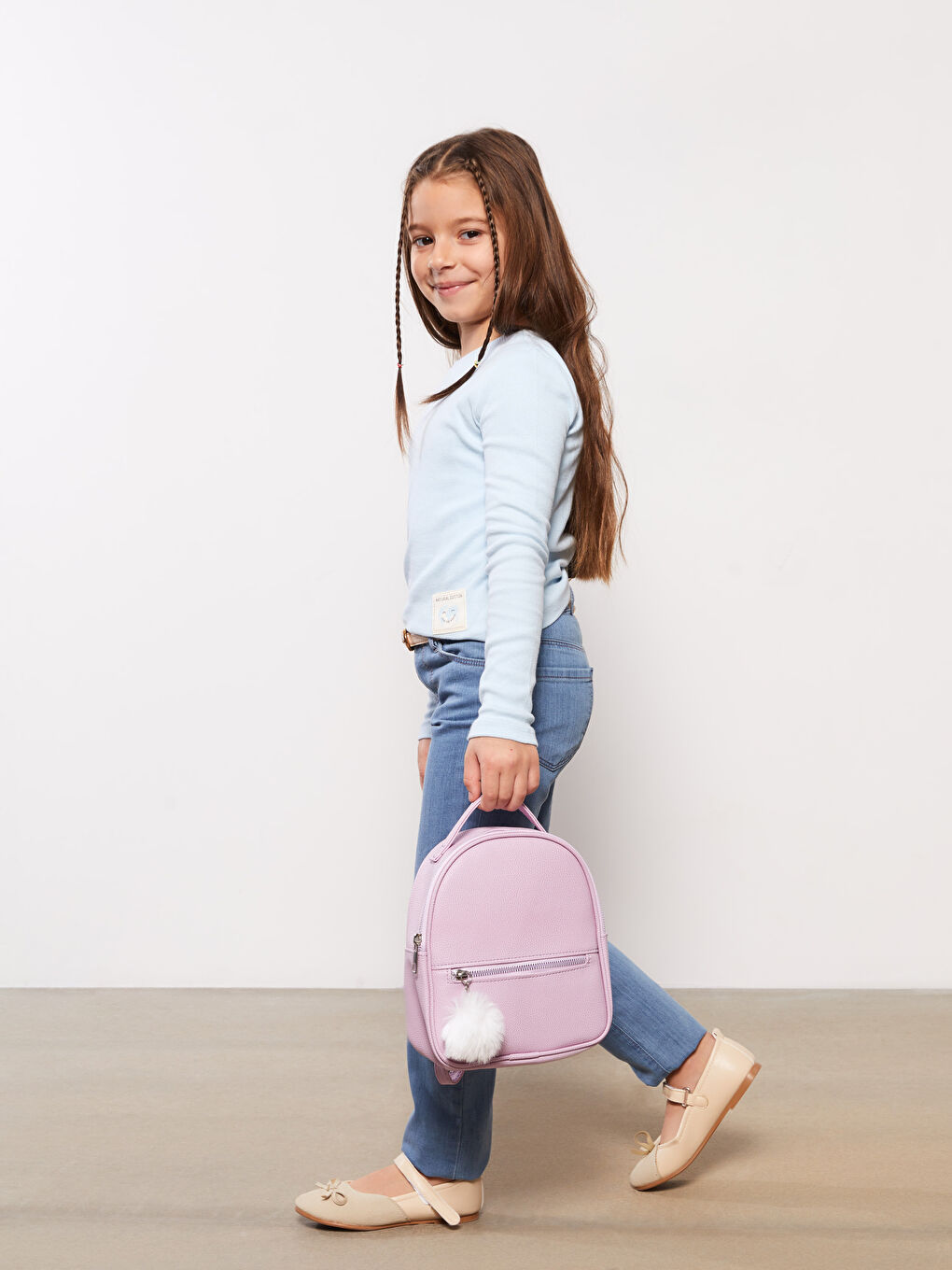 Lila Ponpon Detaylı Kız Çocuk Sırt Çantası-1