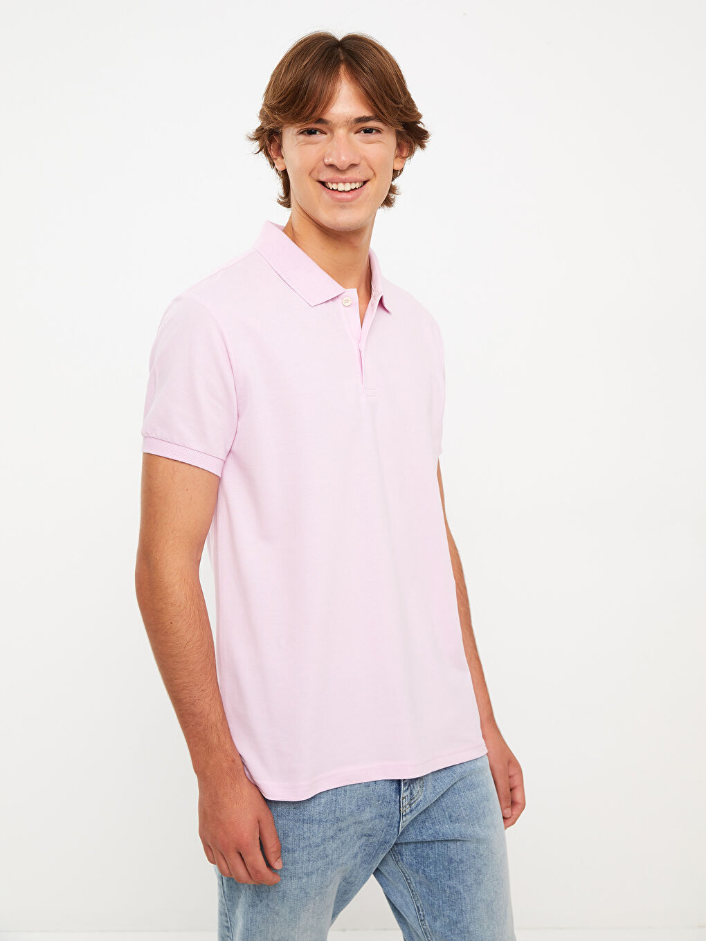 Pembe Polo Yaka Kısa Kollu Erkek Tişört
