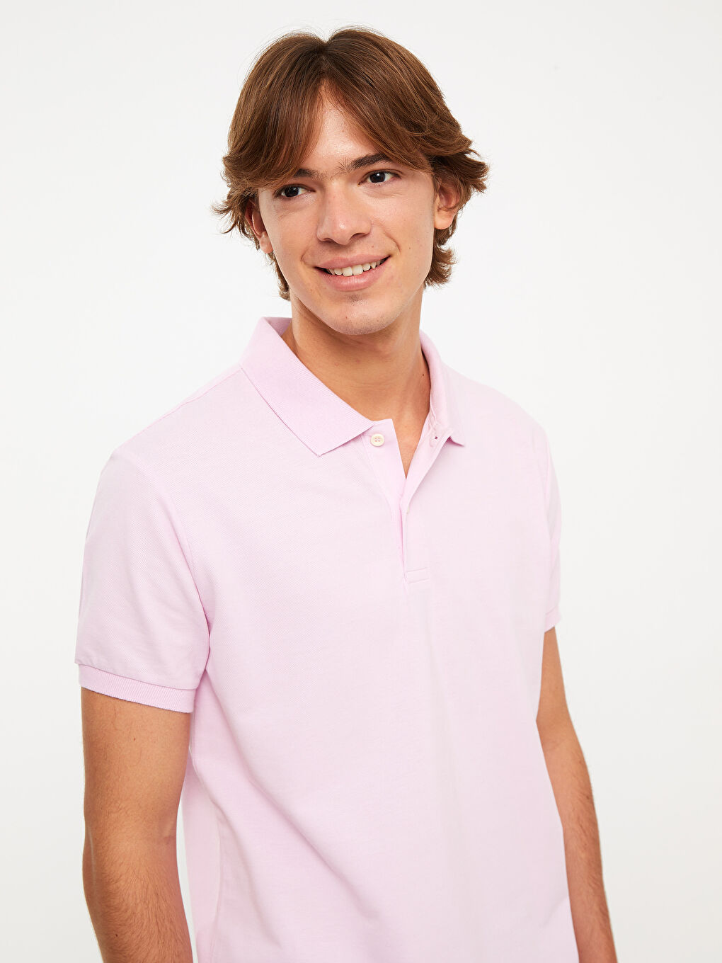 Pembe Polo Yaka Kısa Kollu Erkek Tişört-1