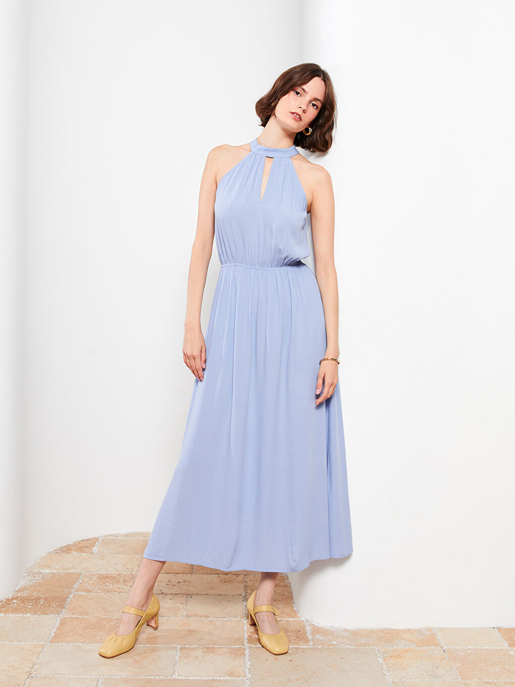 Robe Droite Sans Manches à Col Halter en Viscose pour Femmes