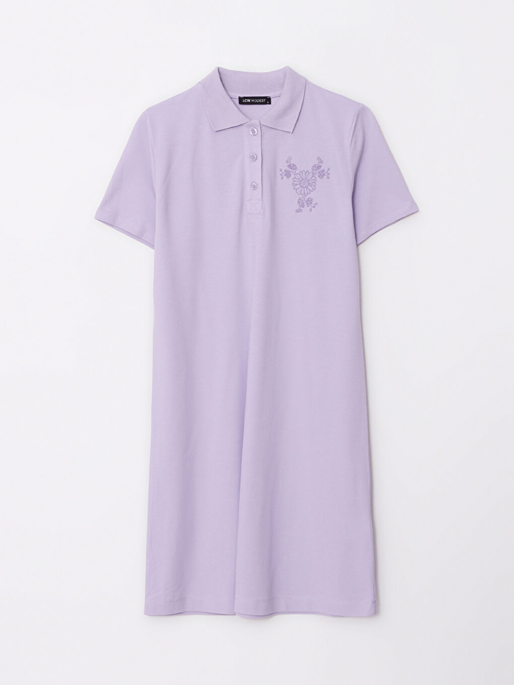 Lila Polo Yaka Nakışlı Kısa Kollu Pamuklu Kadın Tunik-9