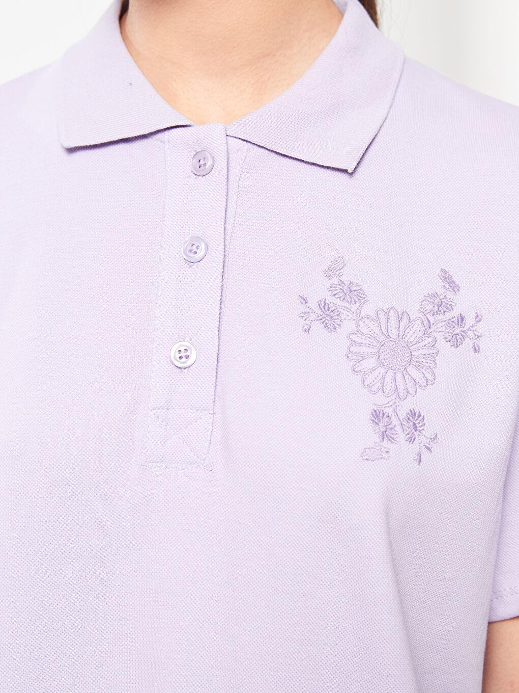 Lila Polo Yaka Nakışlı Kısa Kollu Pamuklu Kadın Tunik-6