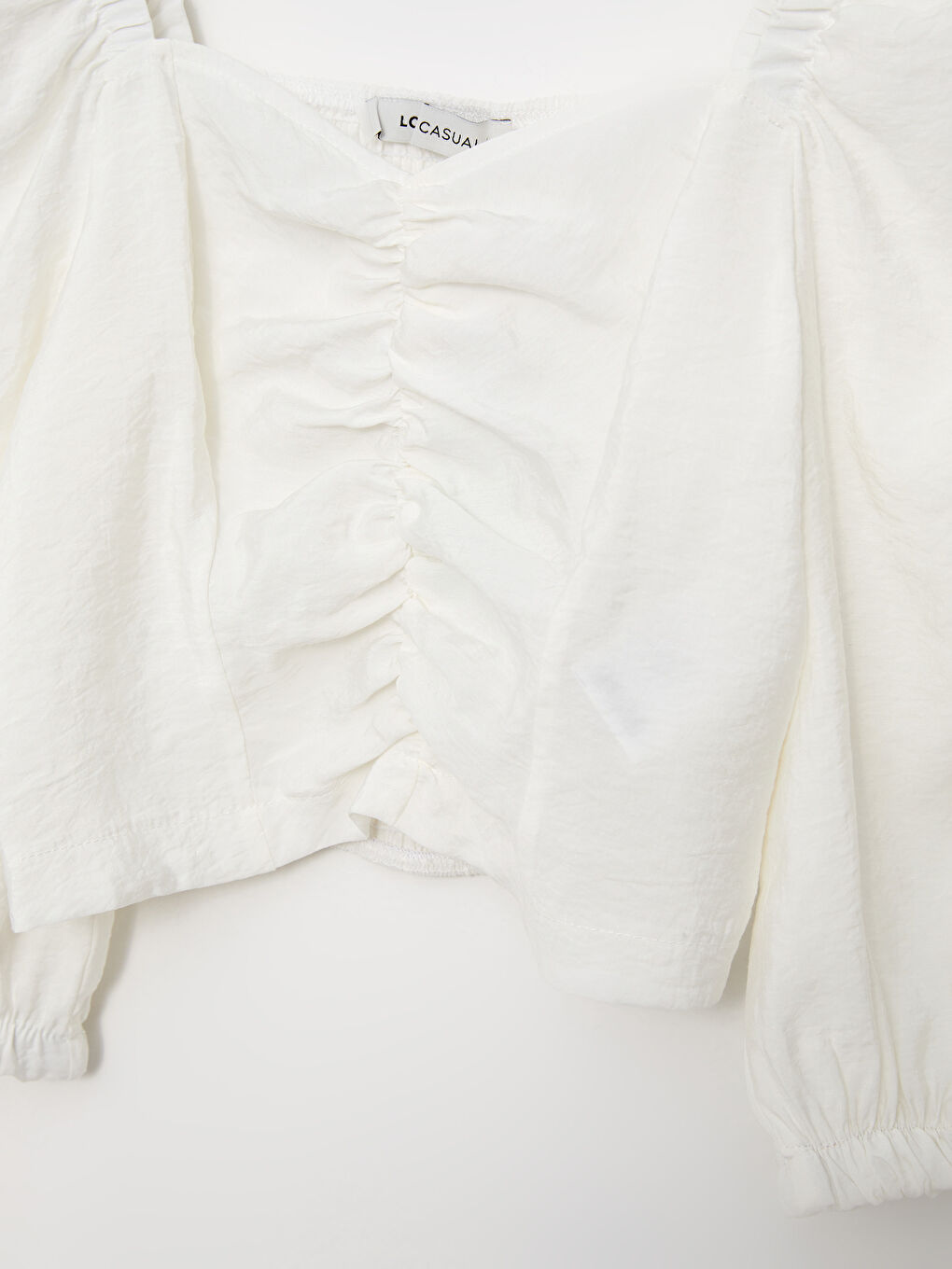 Beyaz Kadın Kalp Yaka Düz Poplin Bluz-6