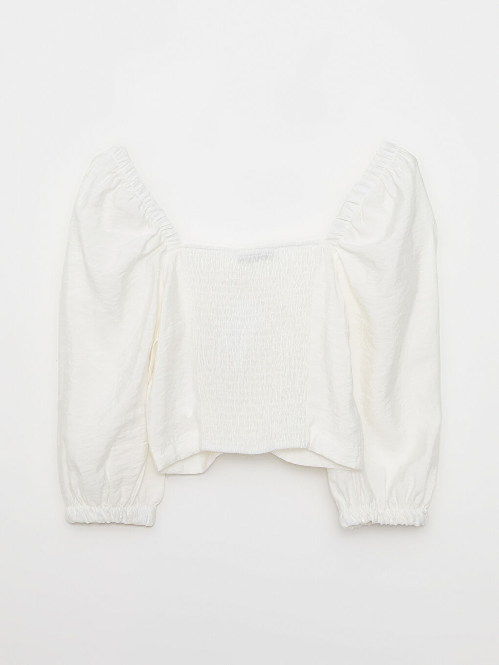 Beyaz Kadın Kalp Yaka Düz Poplin Bluz-7