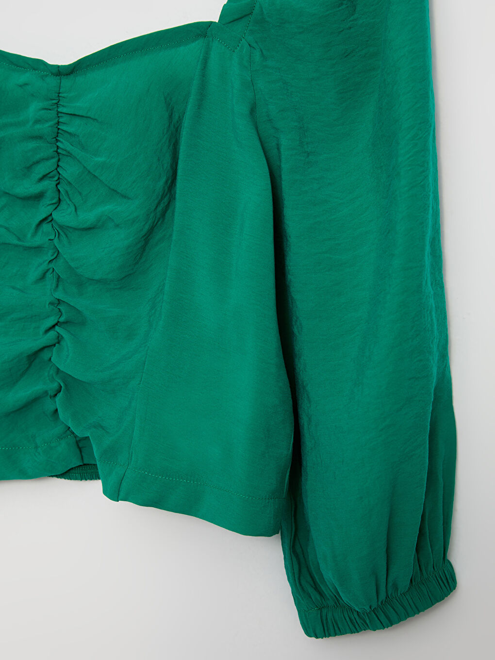 Yeşil Kadın Kalp Yaka Düz Poplin Bluz-6