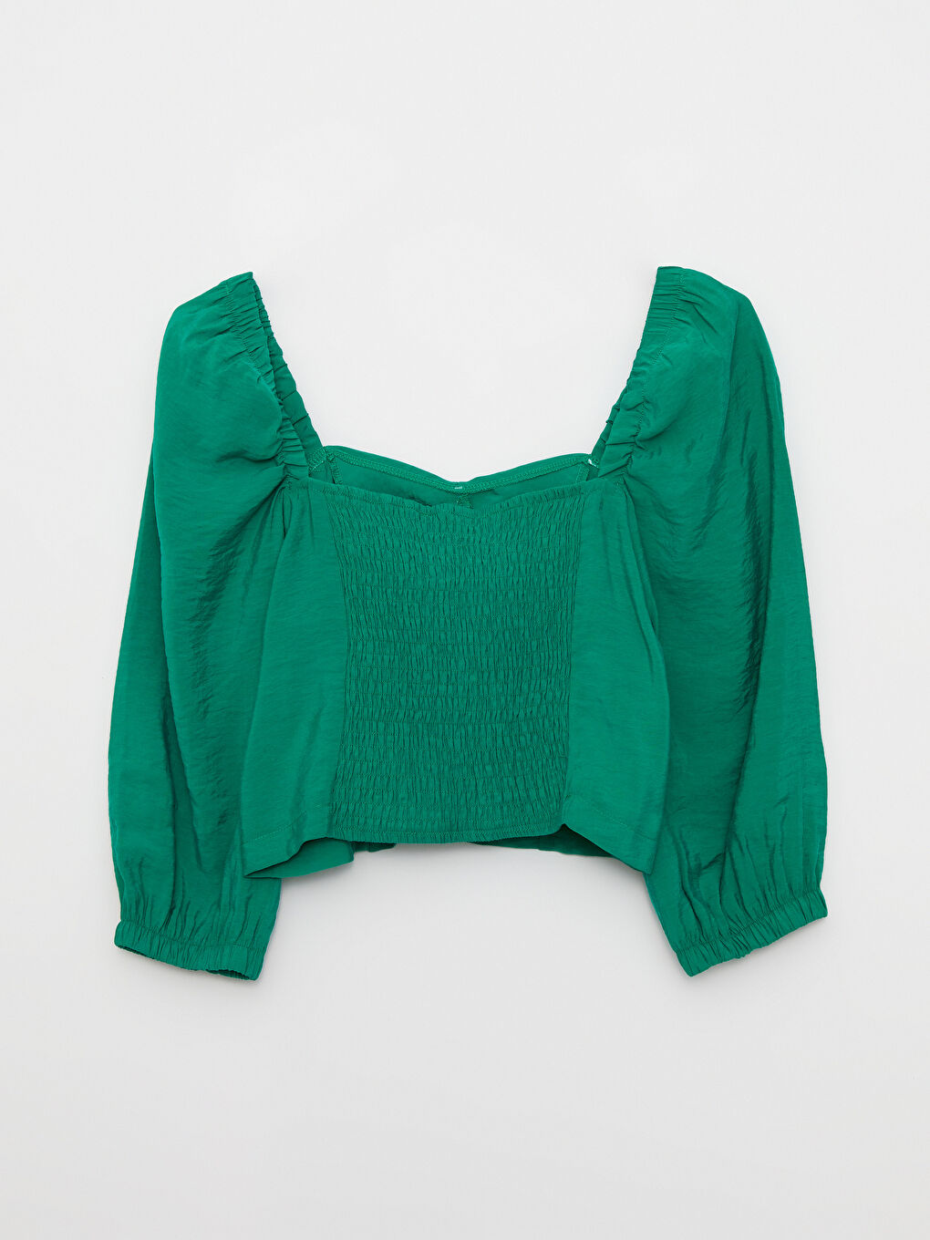 Yeşil Kadın Kalp Yaka Düz Poplin Bluz-7