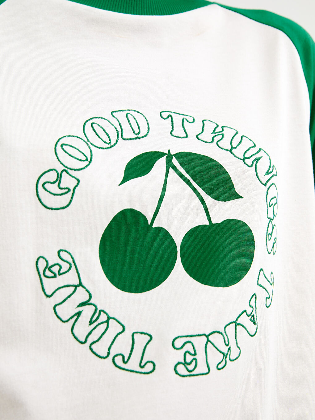 Ekru Bisiklet Yaka Baskılı Uzun Kollu Oversize Pamuklu Kadın Tunik-4