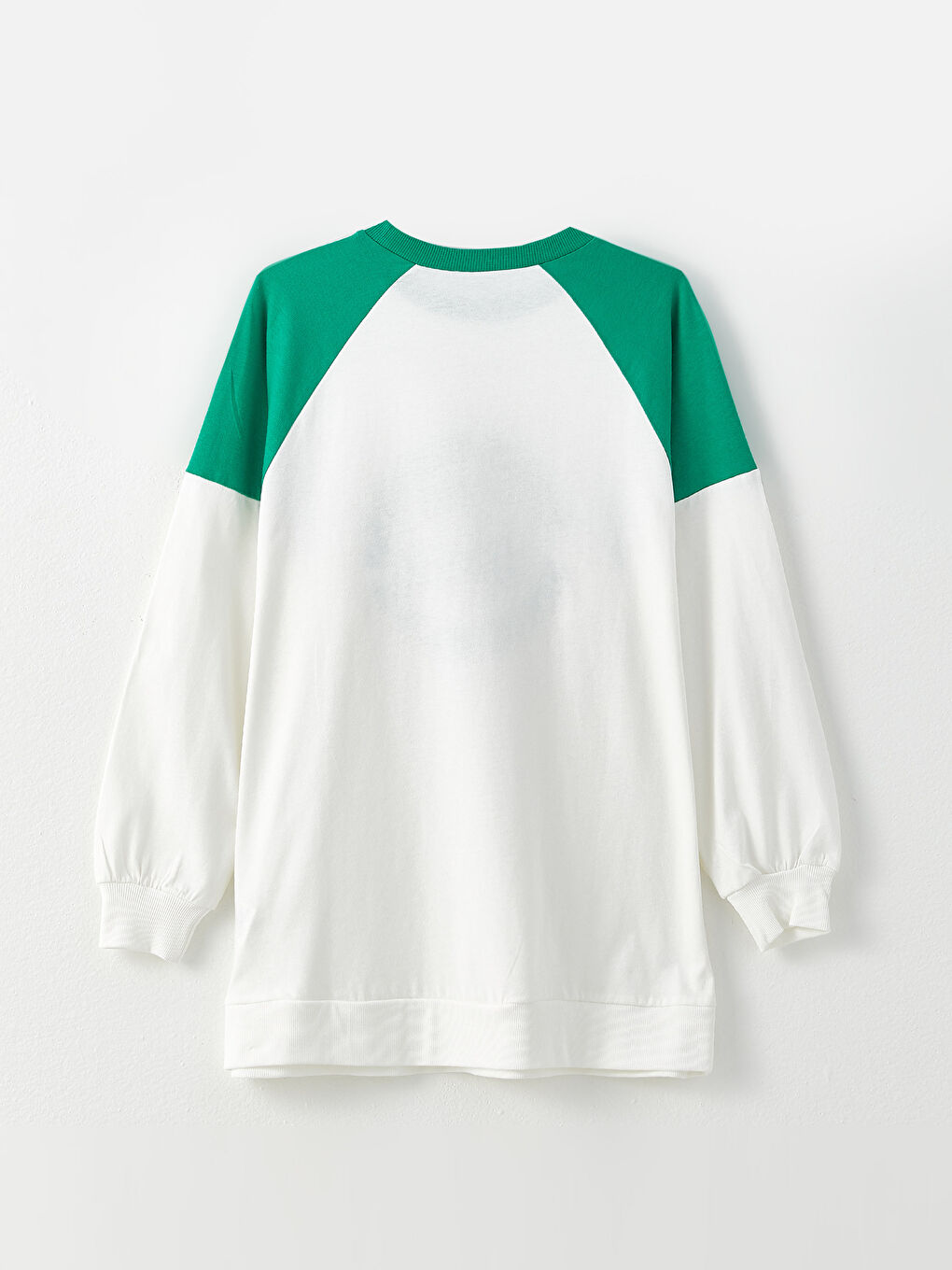 Ekru Bisiklet Yaka Baskılı Uzun Kollu Oversize Pamuklu Kadın Tunik-7