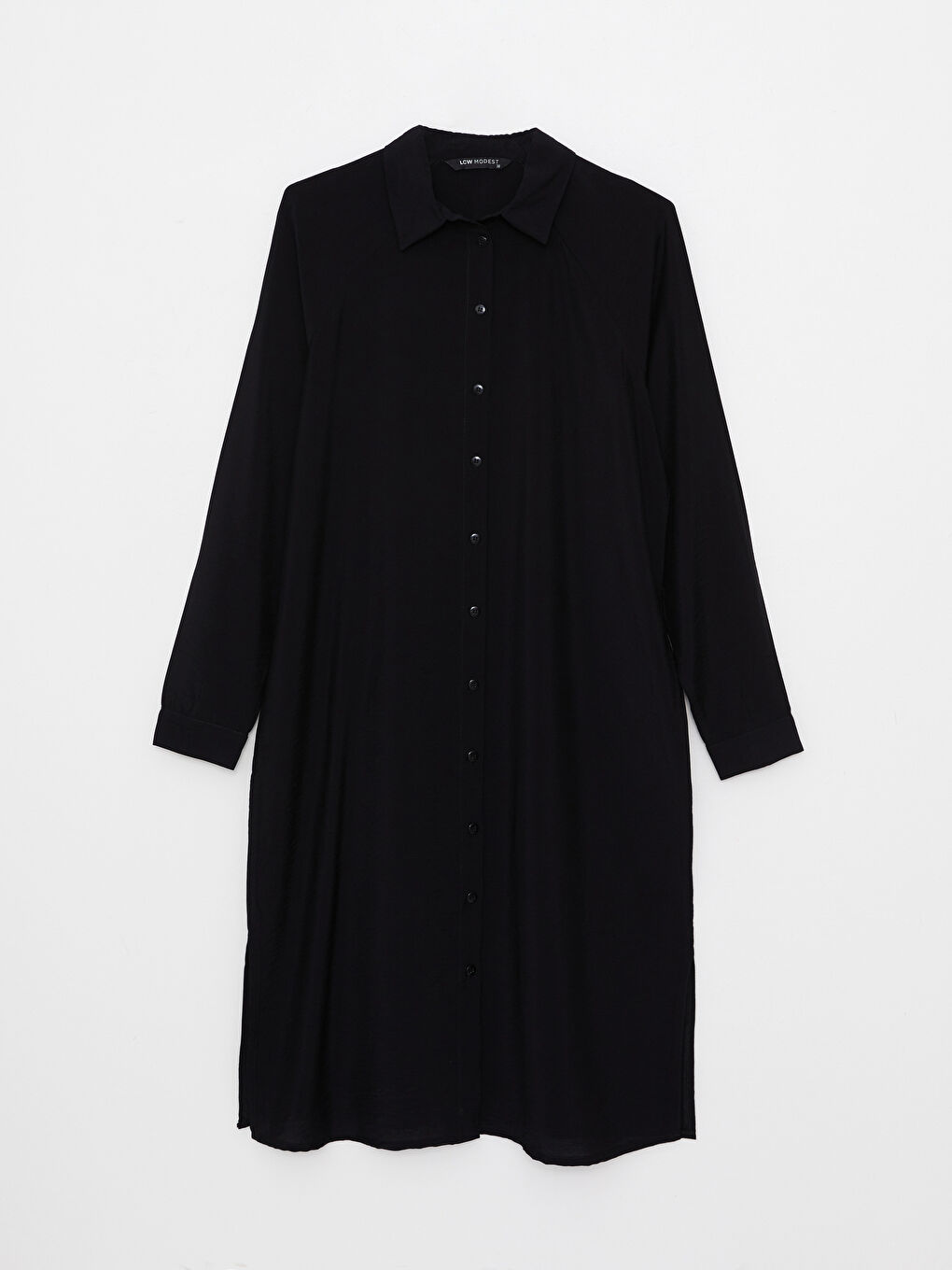 Siyah Düz Uzun Kollu Kadın Gömlek Tunik-5