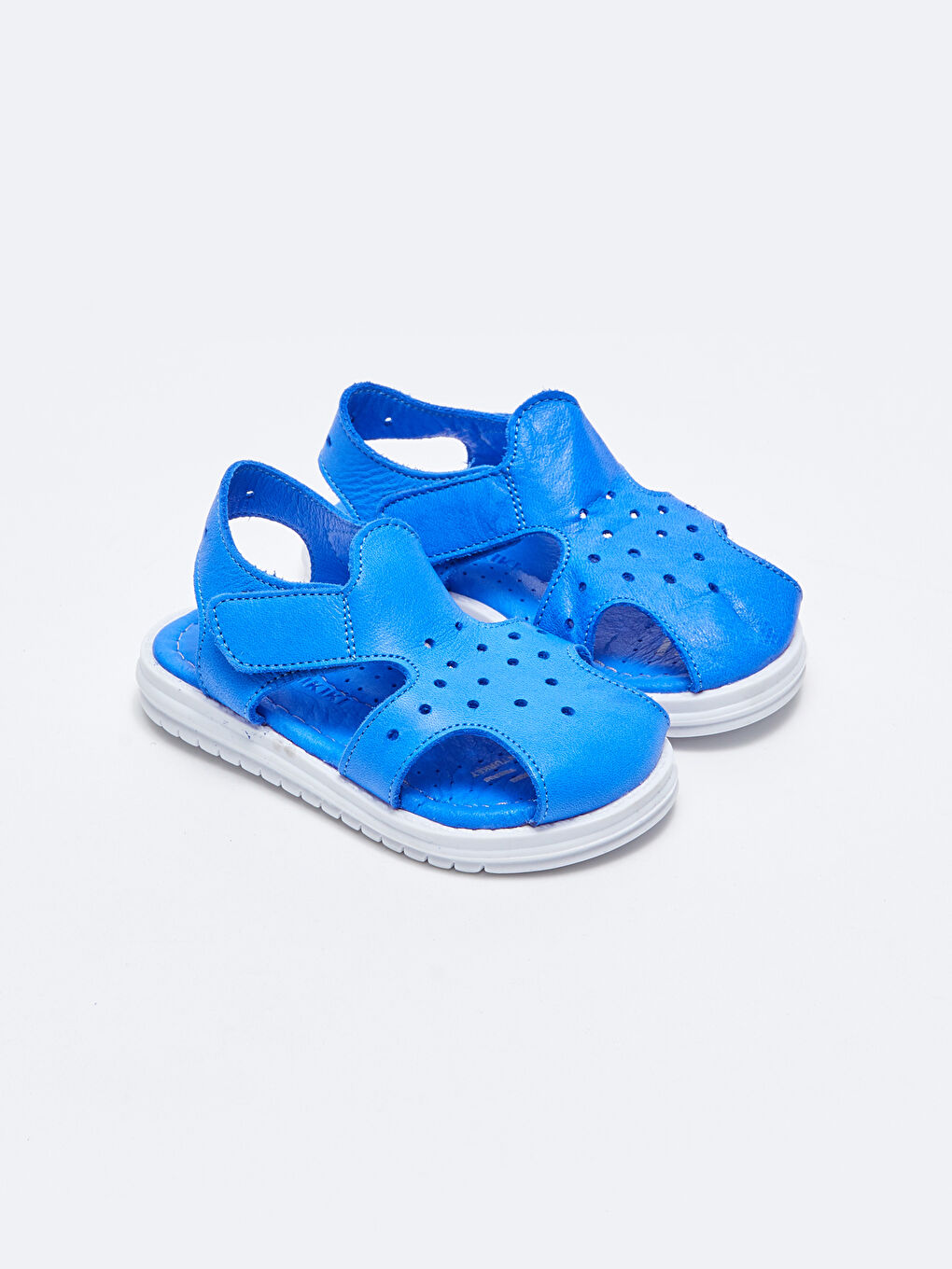 Mavi Hakiki Deri Cırt Cırtlı Erkek Bebek Sandalet