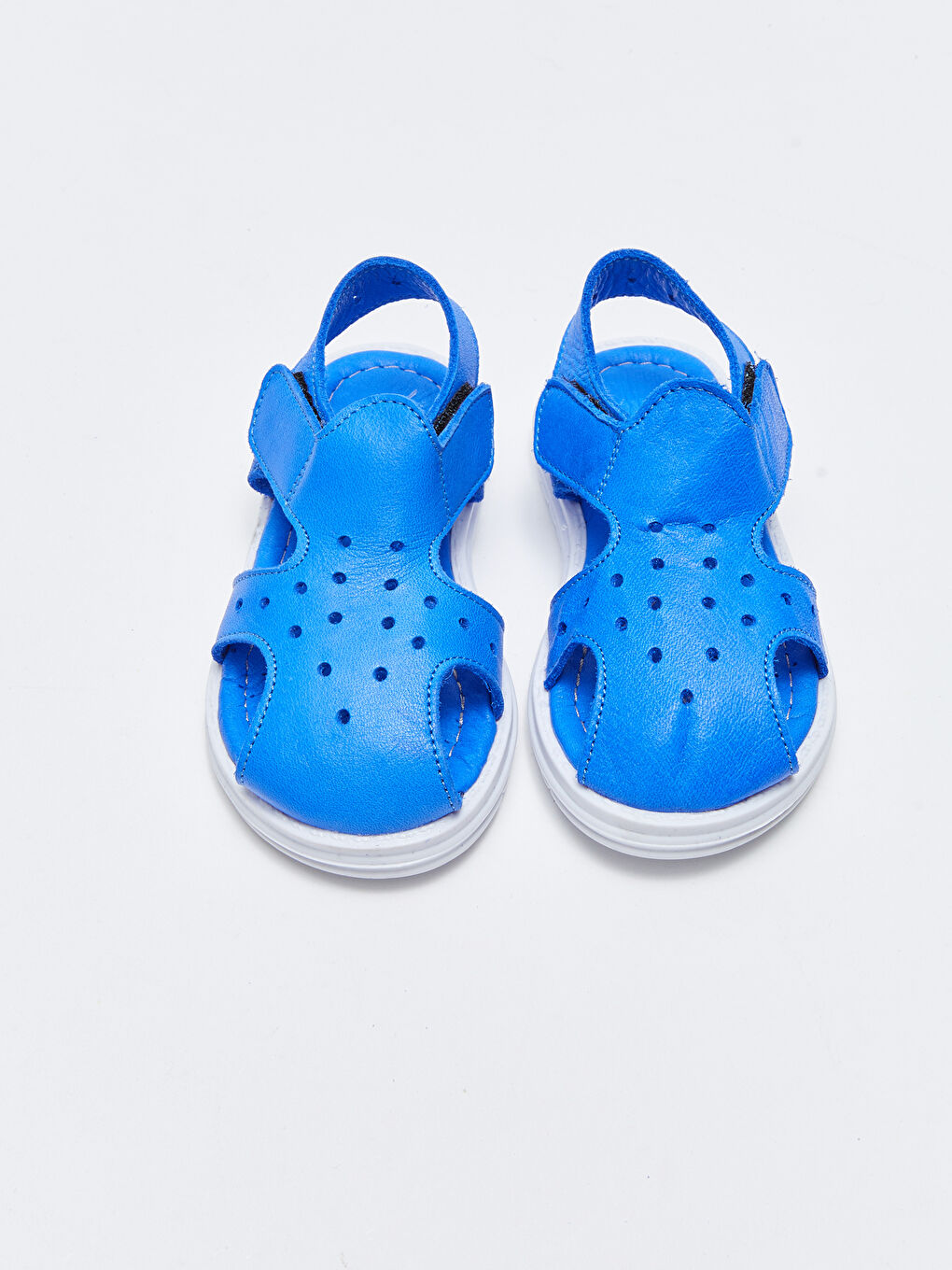Mavi Hakiki Deri Cırt Cırtlı Erkek Bebek Sandalet-2