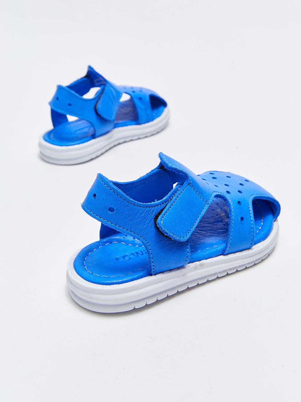 Mavi Hakiki Deri Cırt Cırtlı Erkek Bebek Sandalet-4