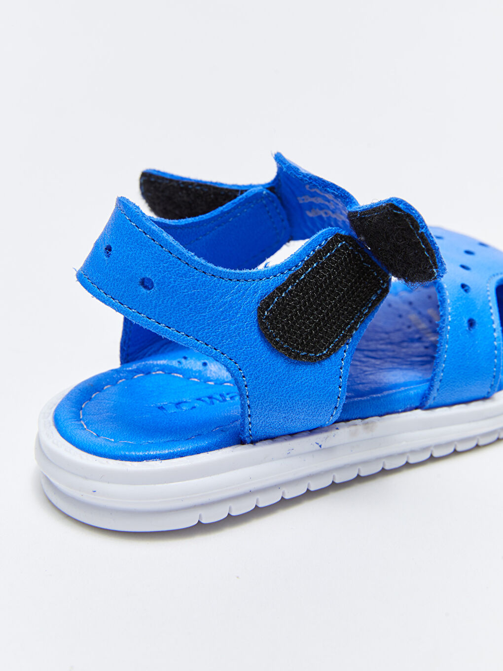 Mavi Hakiki Deri Cırt Cırtlı Erkek Bebek Sandalet-5