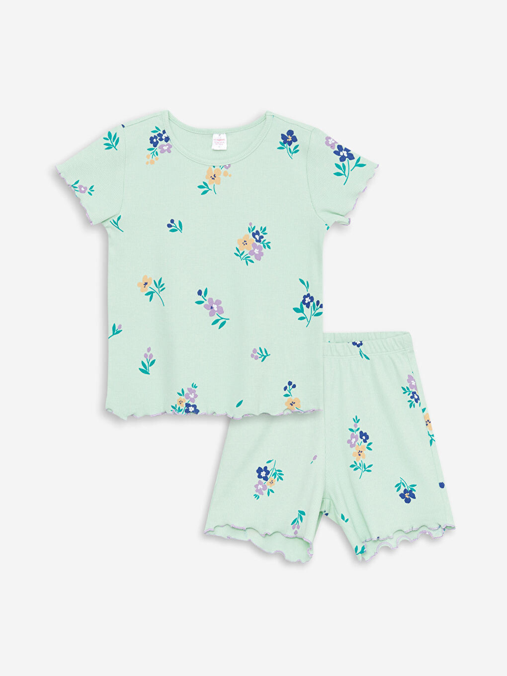 Crew Neck Printed Short Sleeve Girl's Short Pajamas Set -S2ME17Z4-LRP