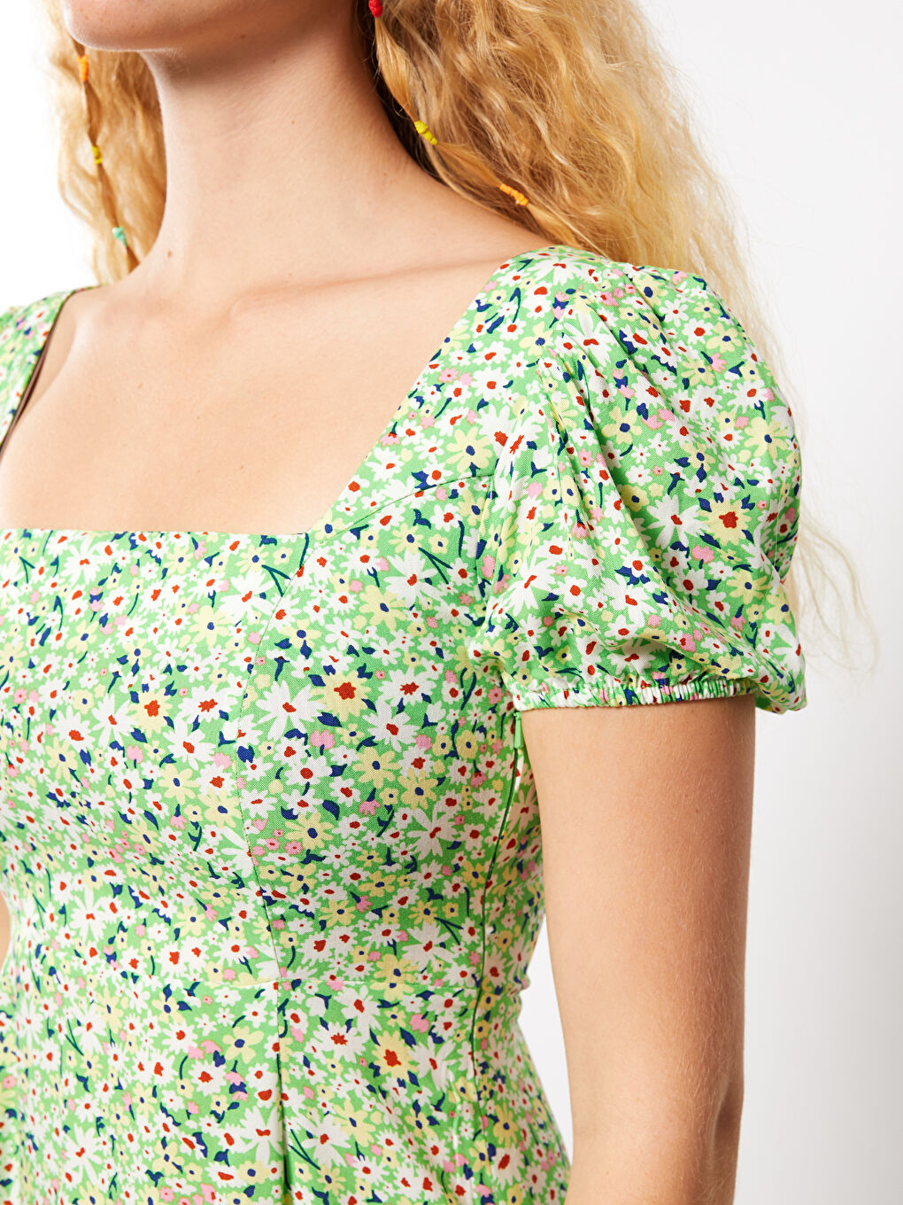 Square Neck Floral Short Sleeve Viscose Women's Dress -S2ME29Z8-SPB