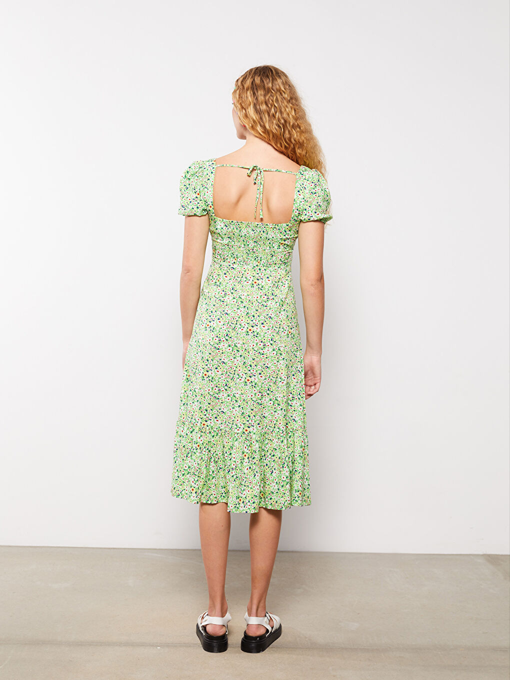 Square Neck Floral Short Sleeve Viscose Women's Dress -S2ME29Z8-SPB