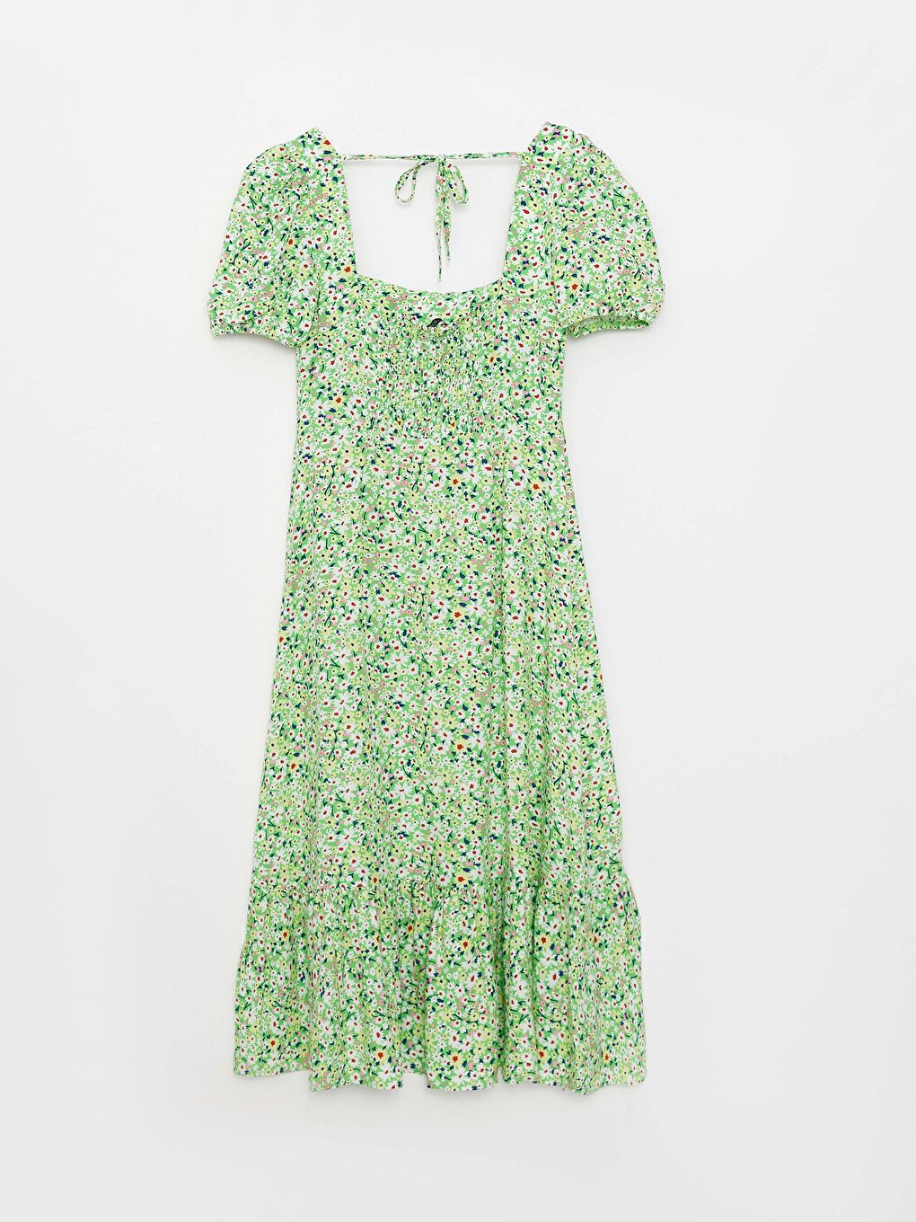 Square Neck Floral Short Sleeve Viscose Women's Dress -S2ME29Z8-SPB
