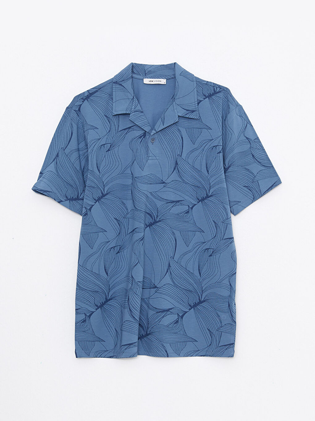 Mavi Resort Yaka Kısa Kollu Desenli Penye Erkek Tişört-5