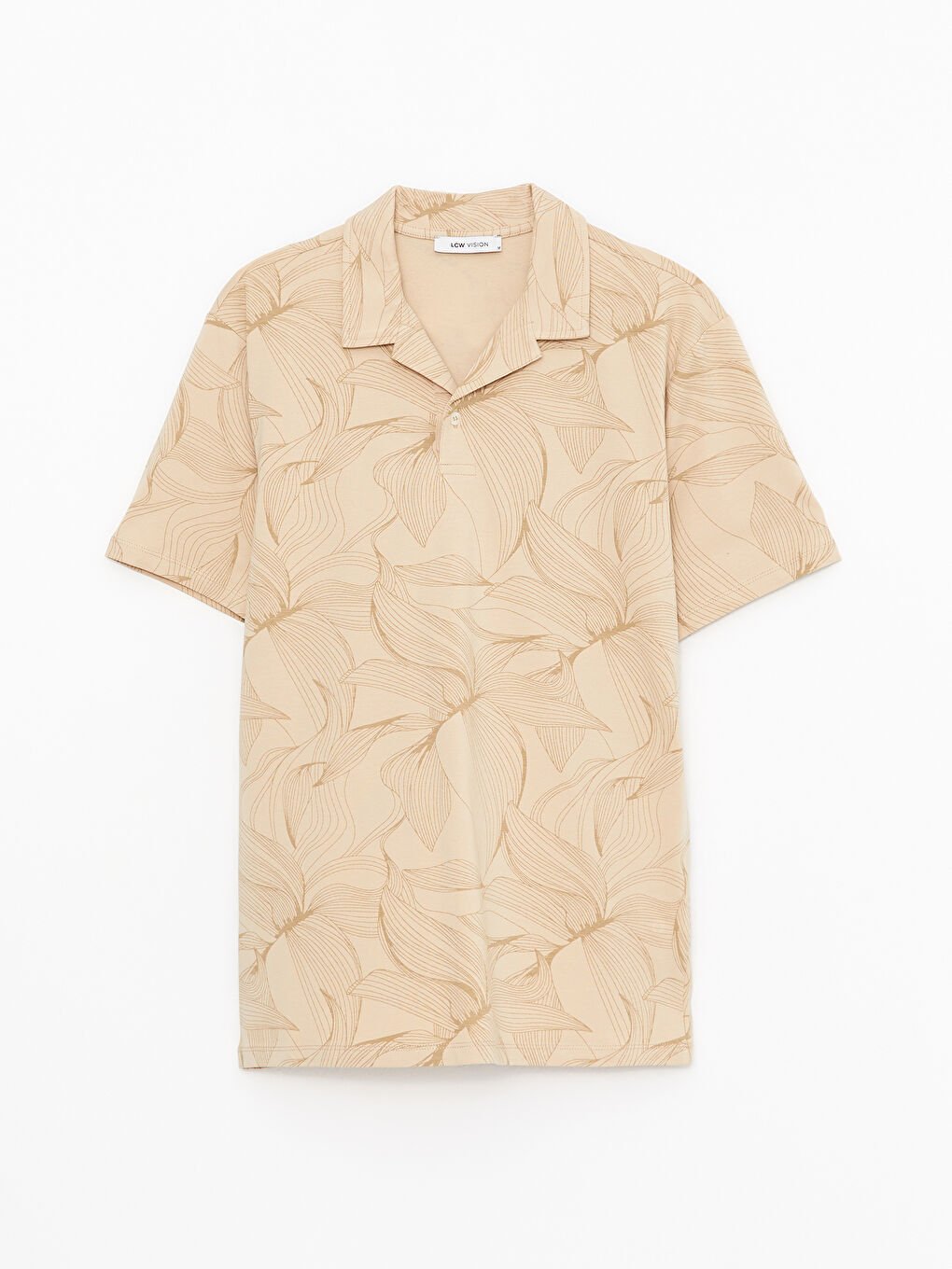 Resort Collar Short Sleeve Patterned Combed Cotton Men's T-Shirt-5