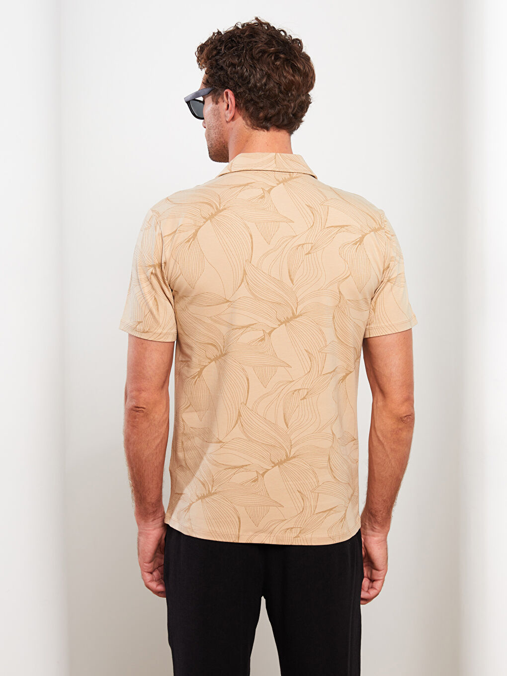 Resort Collar Short Sleeve Patterned Combed Cotton Men's T-Shirt-4