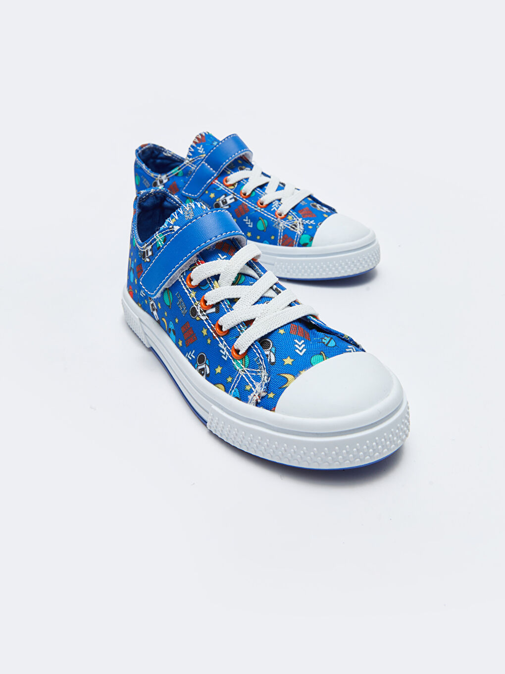 Mavi Baskılı Bağcıklı Cırt Cırtlı Erkek Çocuk Spor Ayakkabı-2