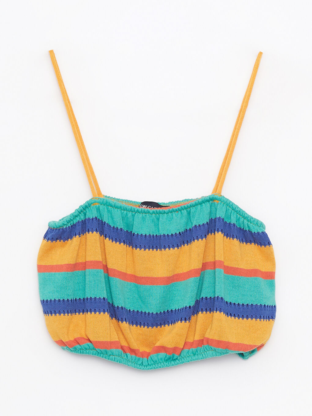 Turuncu Kare Yaka Renk Bloklu Askılı Kadın Crop-5